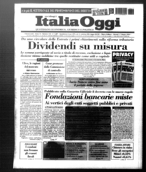 Italia oggi : quotidiano di economia finanza e politica